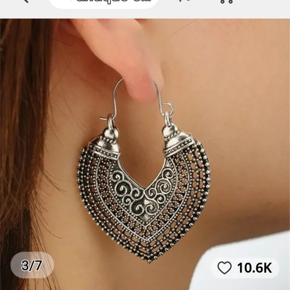 vintage antique geometric silver color earings - Picture 1 of 5